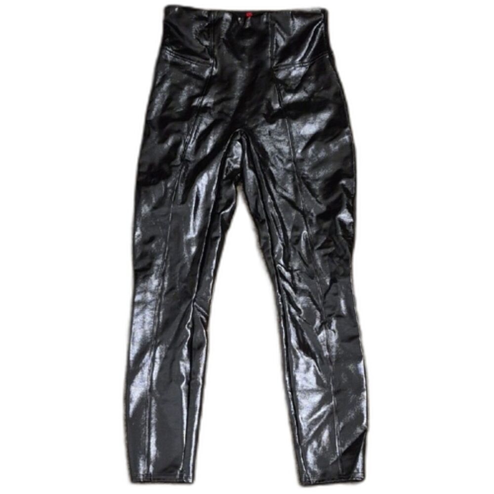 SPANX Liquid Leather High Waisted Sculpting Leggings S Black Pull On